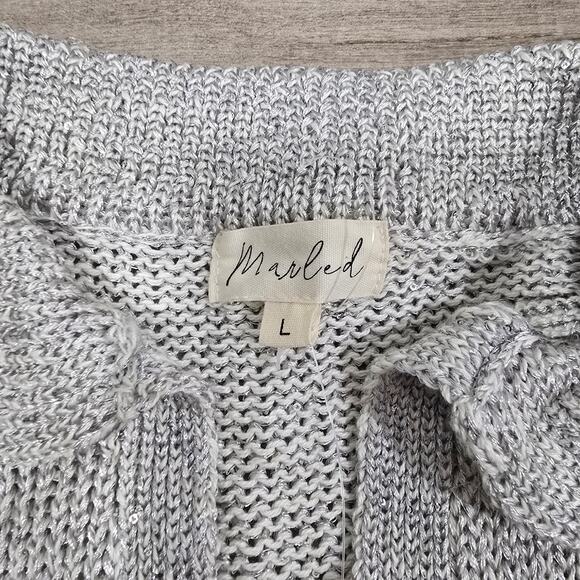 Marled Womens Light Gray Metallic Sweater Size L Shimmery Knit Collared Pullover - Picture 10 of 12